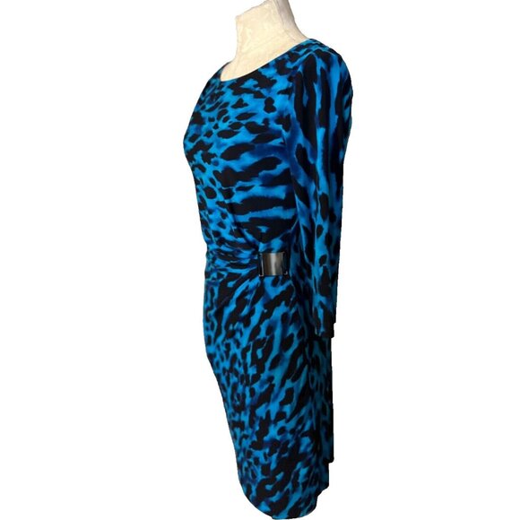 Tahari Levine Dress 4 Cobalt Blue 3/4 Long Sleeve Stretch Career Church - Picture 5 of 8
